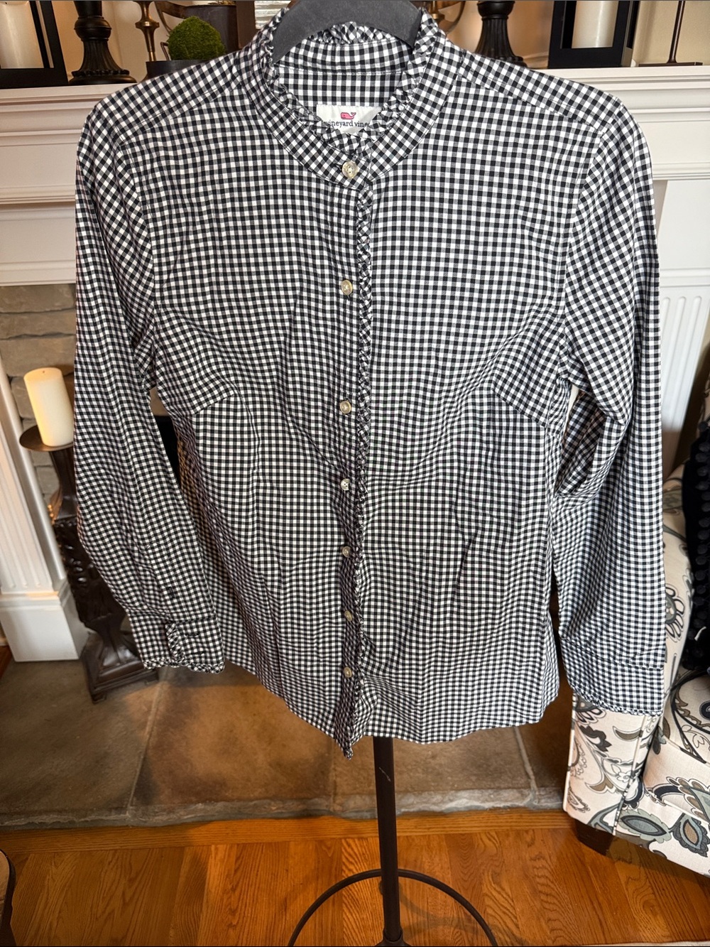 Vineyard Vines Black and White Gingham Button-Down Shirt